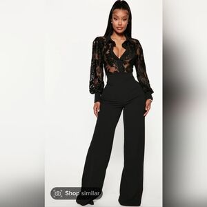 Fashion Nova Black Sheer Lace Jumpsuit